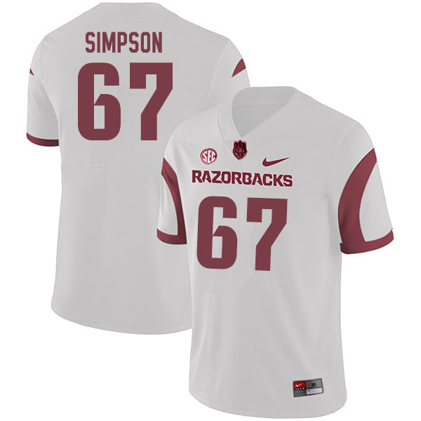 Men #67 Payton Simpson Arkansas Razorbacks College Football Jerseys Sale-White - Click Image to Close